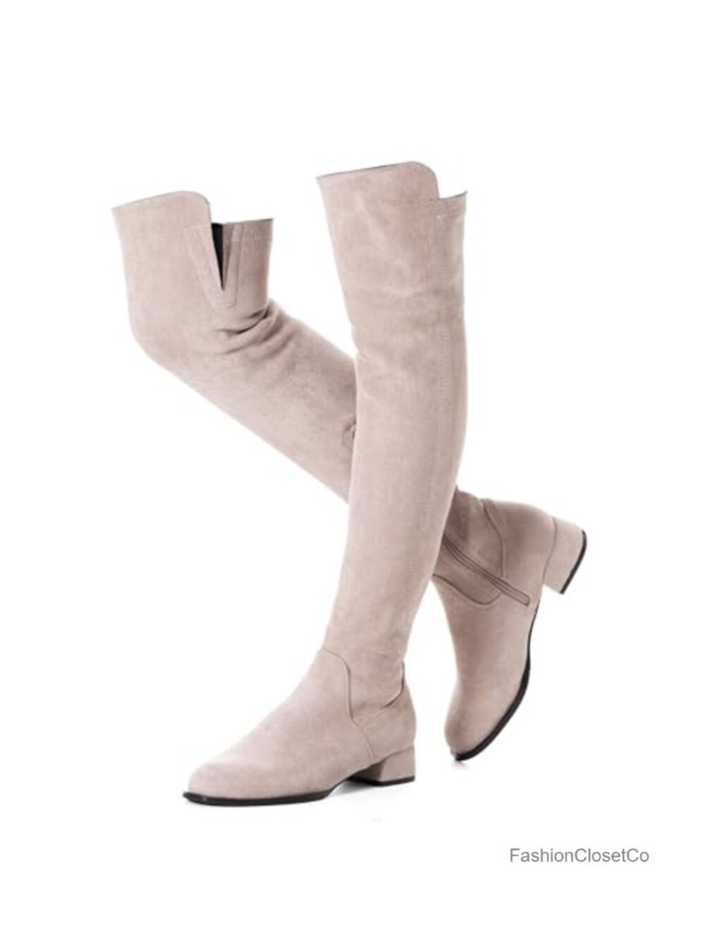 Women's Over the Knee Suede Thigh High Stretch Block Heel Boots Round Toe Zip